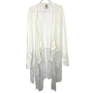 XCVI Open Cardigan Sweater Womens Size Medium White Lightweight Boho Fringe